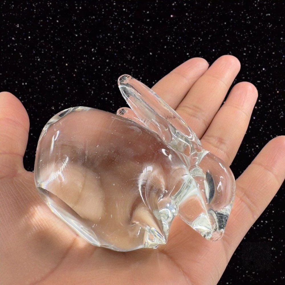 Whimsical Clear Art Glass Bunny Rabbit Figurine Small House Decor Glass Figure - Picture 3 of 14